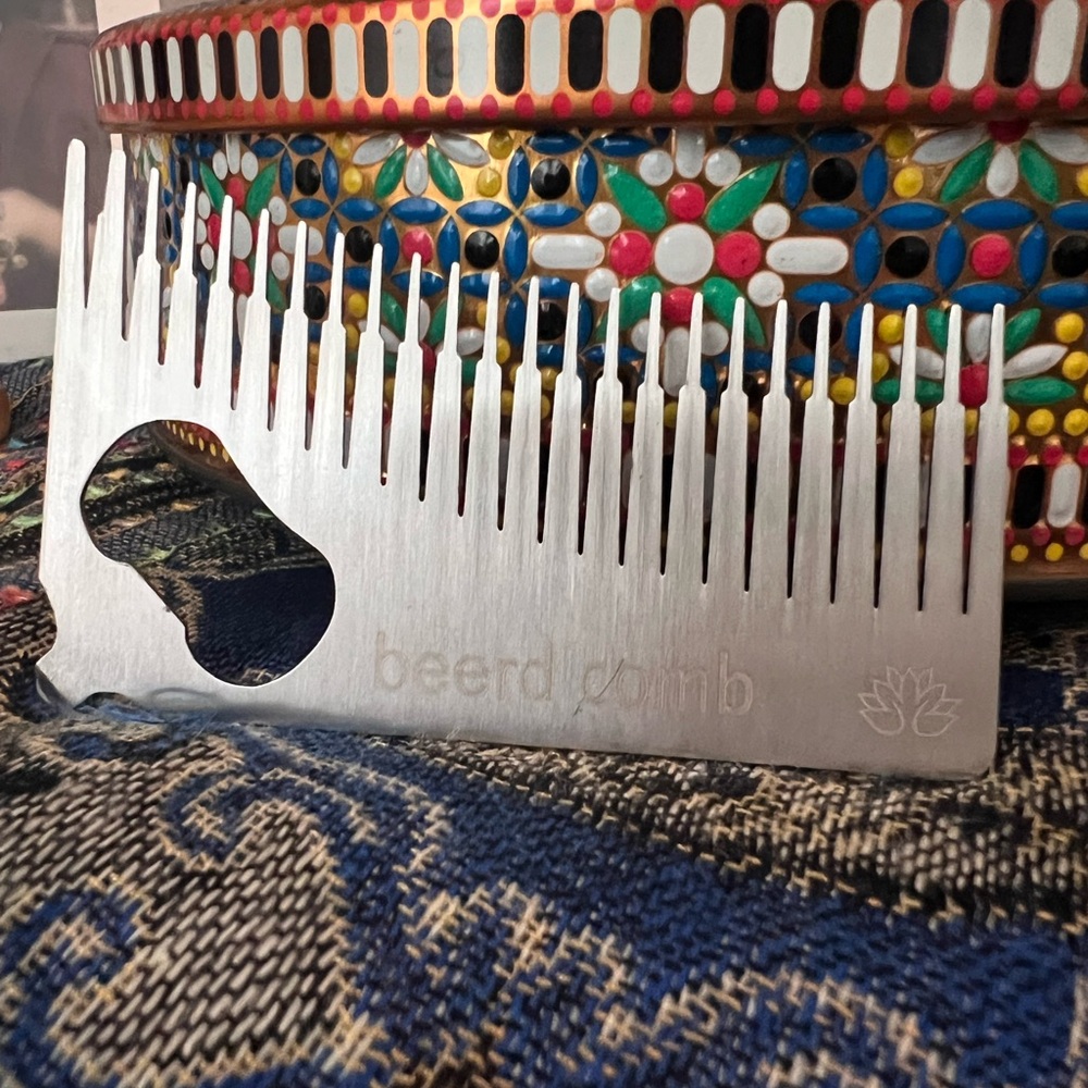 Silver Beard Comb with Bottle Opener